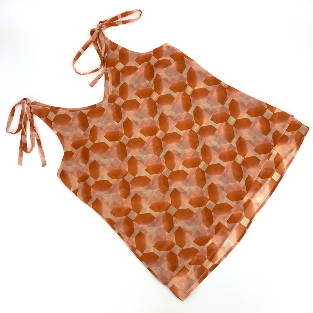 Cabi Pinwheel Top #5358, Peach and Brick Dust Layered Chiffon Sleeveless Top, L